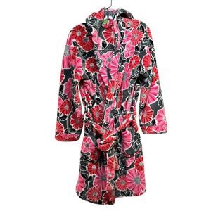 Vera Bradley Cozy Plush Robe Bathrobe Women's Small/Med Red Pink Black Floral